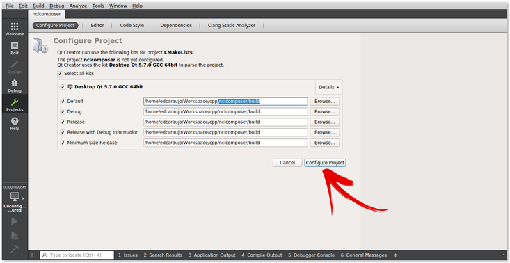 Configurando o NCL Composer no Qt Creator (Nova Configuração)